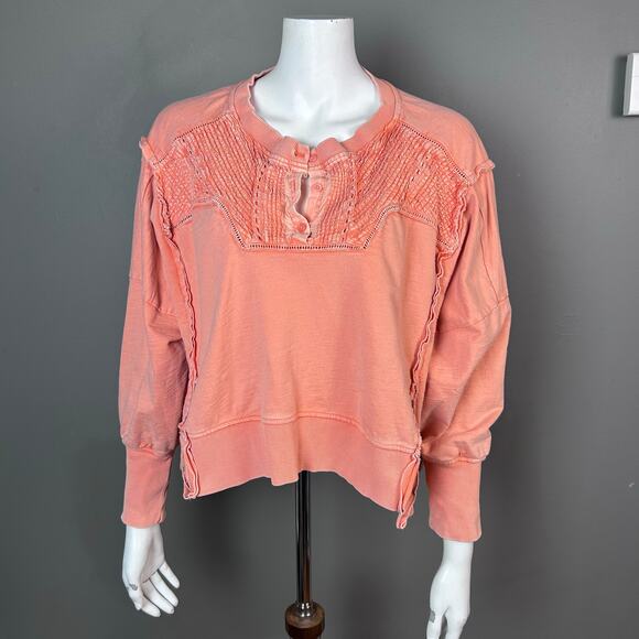 Anthropologie Pilcro sweatshirt top XS Pintuck Boho Cropped boxy raw edge - Picture 1 of 8
